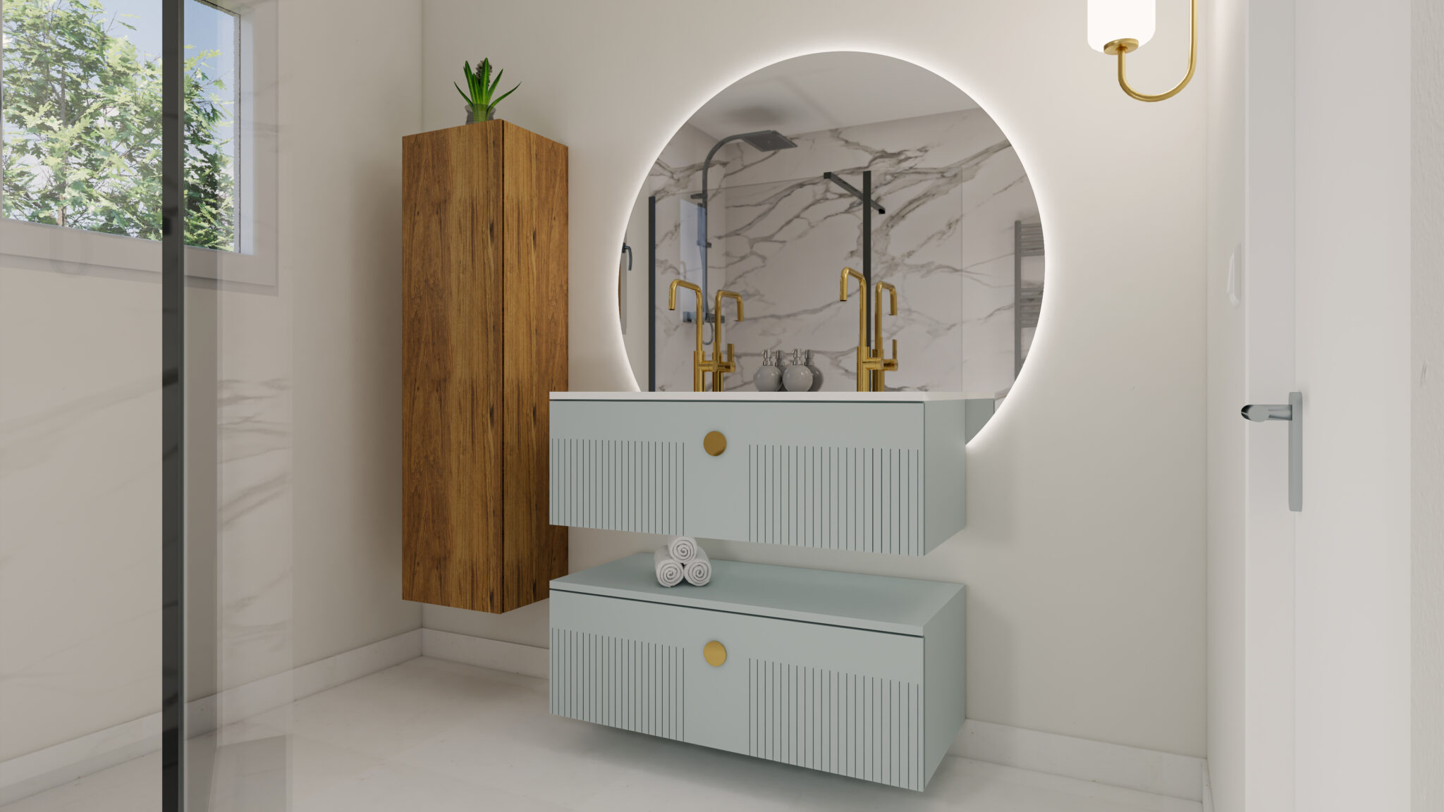 salle de bain contemporaine meuble suspendu vert amande.jpg